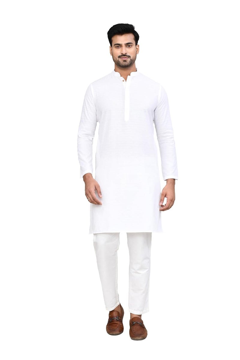 Polyfab Hathkargha Men's Art Silk Designer Printed Kurta Pyjama Set with Mandarin Collar and Full Sleeves - Image 1